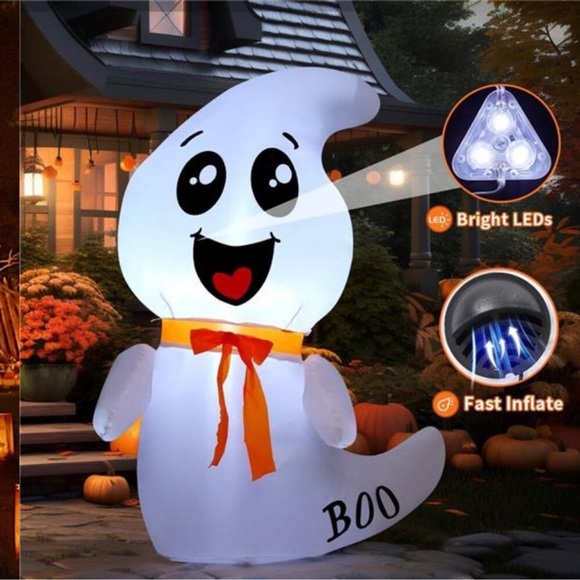 Cute Ghost Outdoor Halloween Decoration Blow Up Yard Ghost with Built-in LEDs - Picture 3 of 7